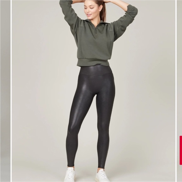 SPANX Faux Leather Black High-Waisted Leggings Size XS Lace - Picture 1 of 11